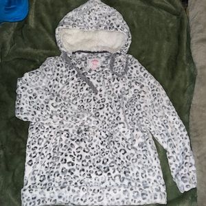 Member’s Mark cozy pullover, front pocket, white with grey/black leopard print